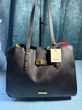 Trina Turk Black Tote with Gold Hardware and Color-Trim Interior 13x10